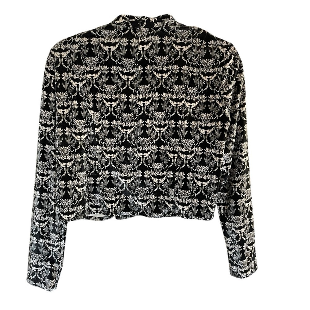 Zara Velvet Whimsical Print‎ Cropped Top Long Sleeves Size M